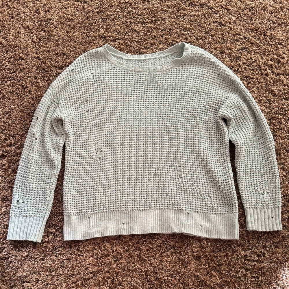 American Eagle Outfitters Light Green distressed Waffle Knit Sweater